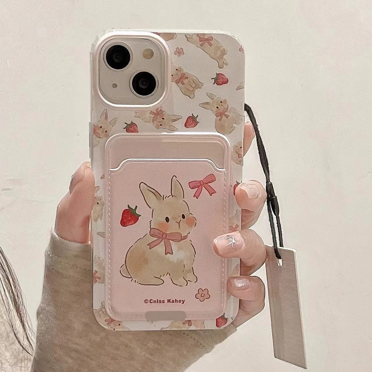 Cute bow bunny cartoon lanyard phone case