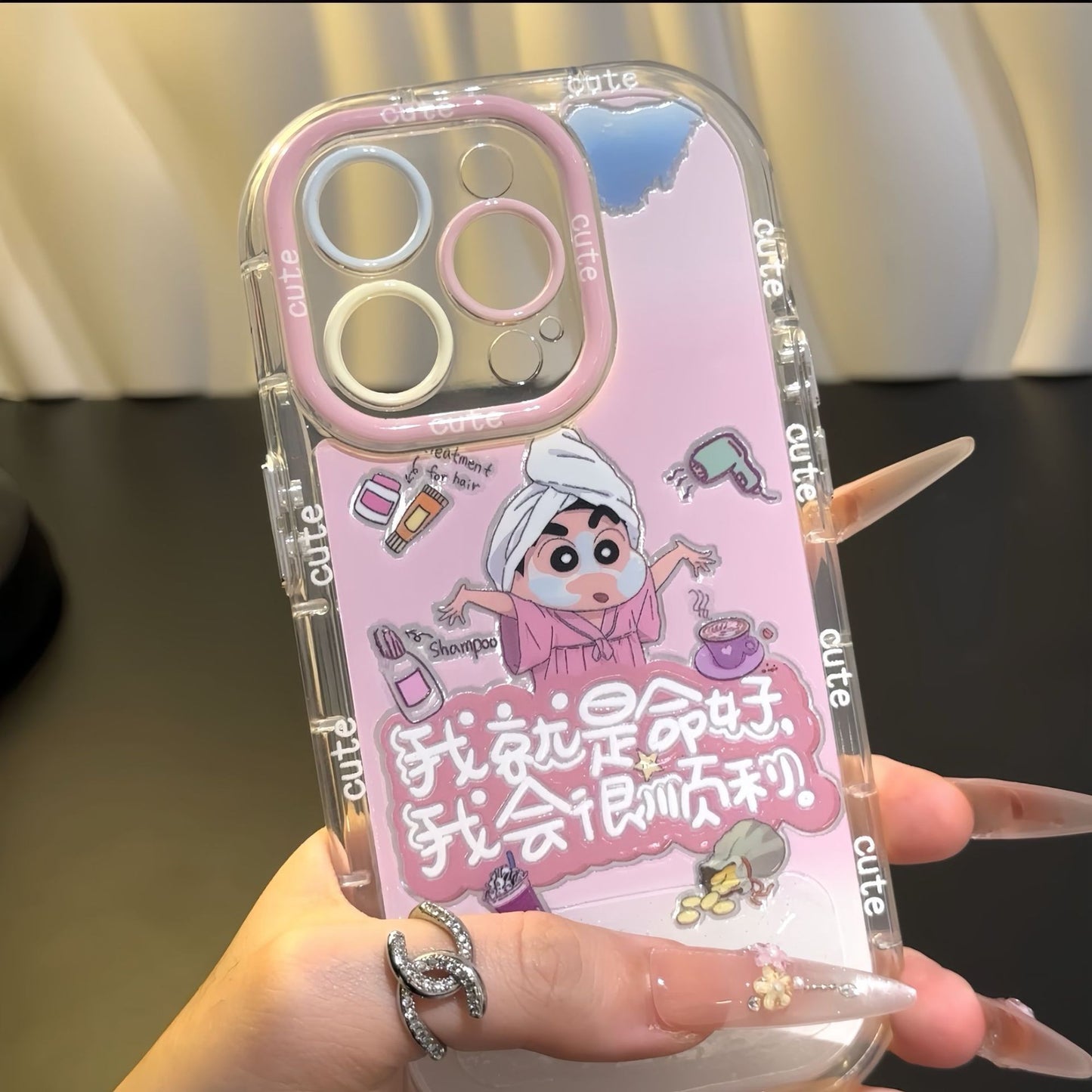 Laicai Creative Xiaoxin mirror stand pink cute mobile phone case