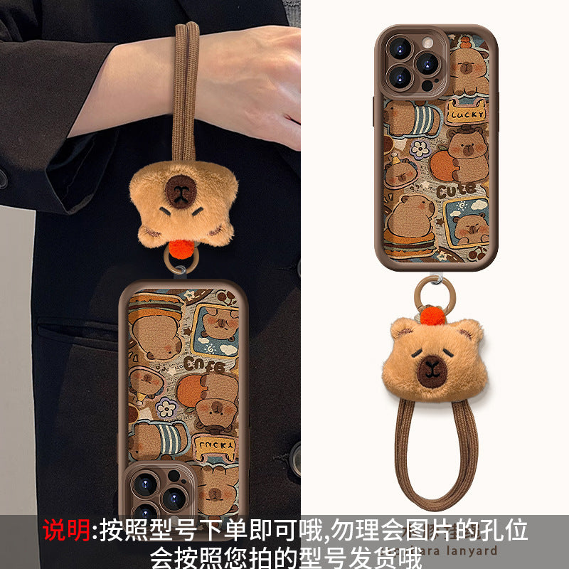 Cute Capybara lanyard phone case, soft silicone lambskin