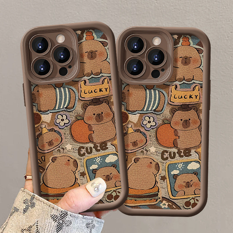 Cute Capybara lanyard phone case, soft silicone lambskin