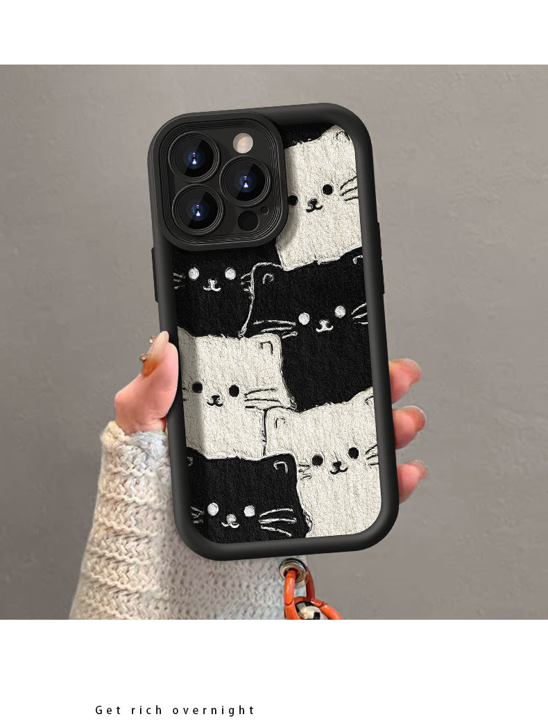 Cute cat lambskin phone case