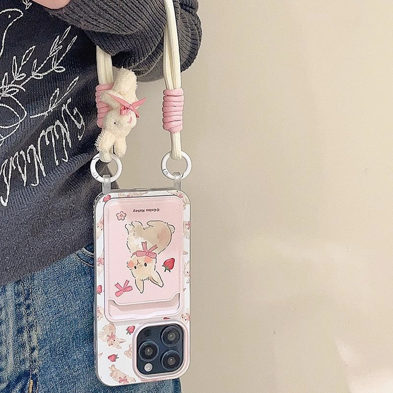 Cute bow bunny cartoon lanyard phone case