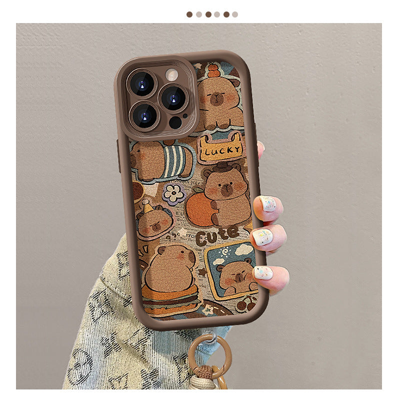 Cute Capybara lanyard phone case, soft silicone lambskin
