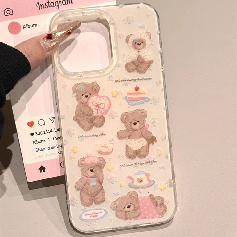 IMD double-layer large hole cute bear plus swivel stand phone case