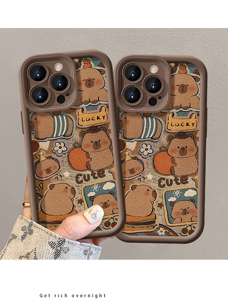 Cute Capybara lanyard phone case, soft silicone lambskin