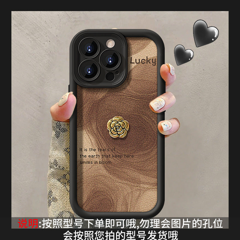 Camellia doll lanyard Maillard matte silicone lambskin phone case