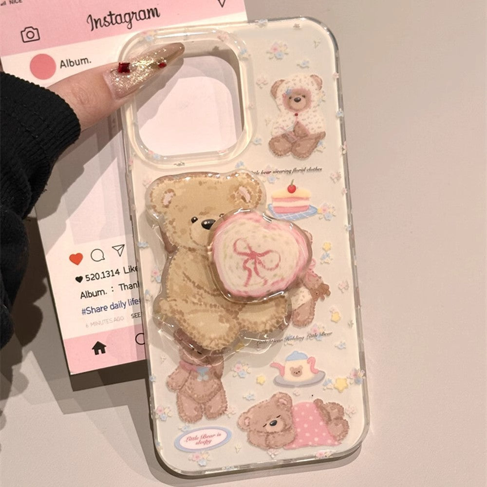 IMD double-layer large hole cute bear plus swivel stand phone case