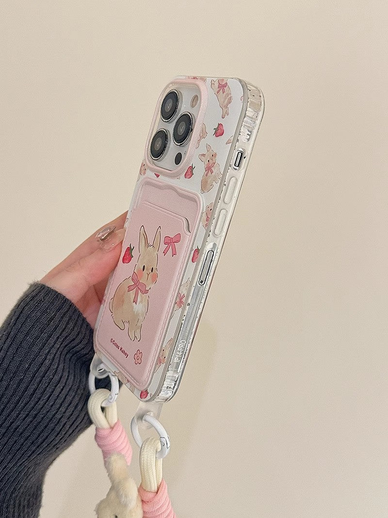 Cute bow bunny cartoon lanyard phone case