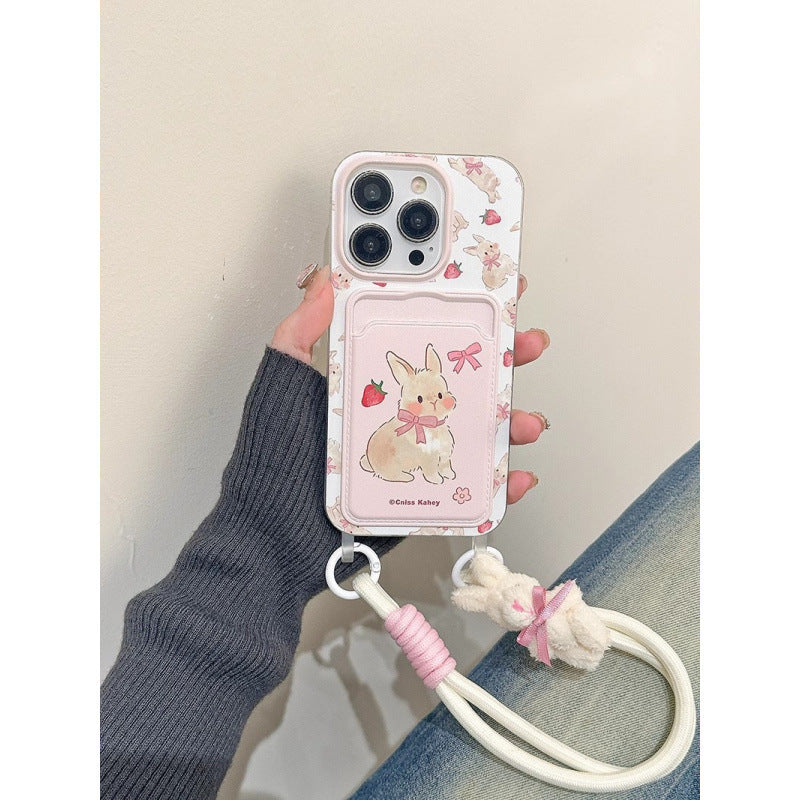 Cute bow bunny cartoon lanyard phone case