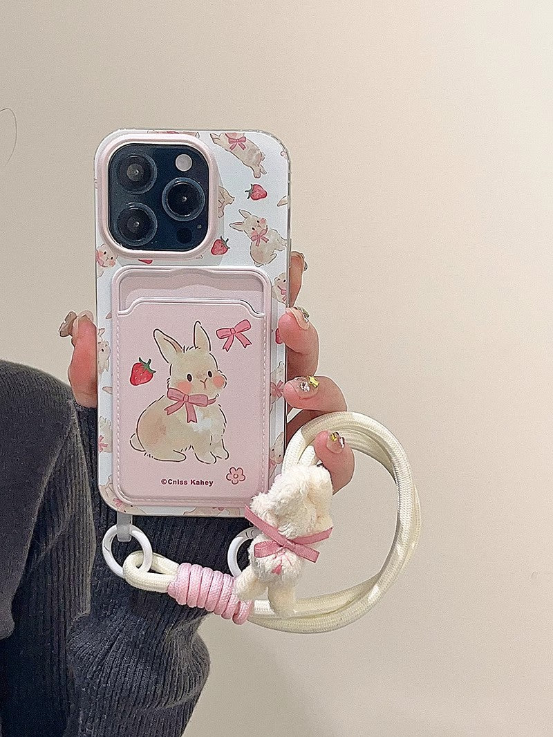 Cute bow bunny cartoon lanyard phone case