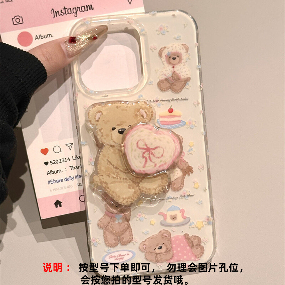 IMD double-layer large hole cute bear plus swivel stand phone case
