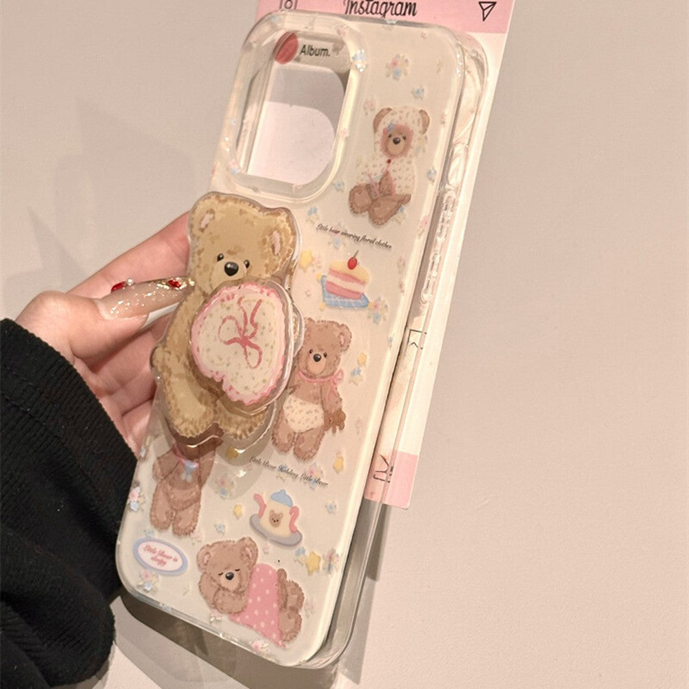 IMD double-layer large hole cute bear plus swivel stand phone case