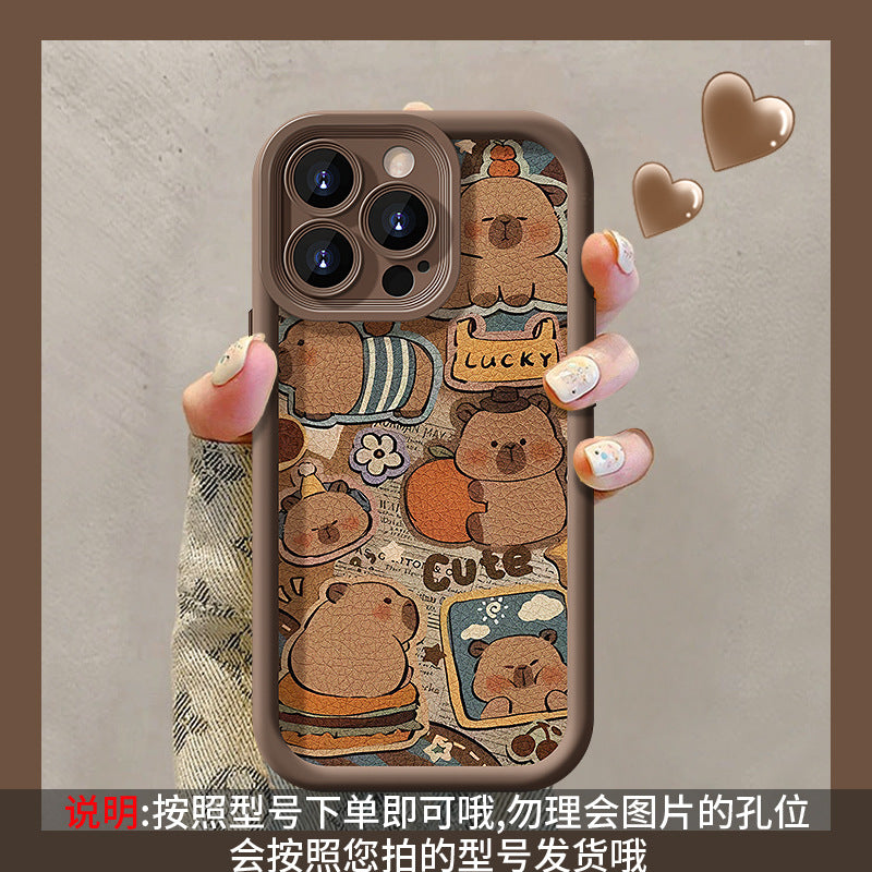 Cute Capybara lanyard phone case, soft silicone lambskin
