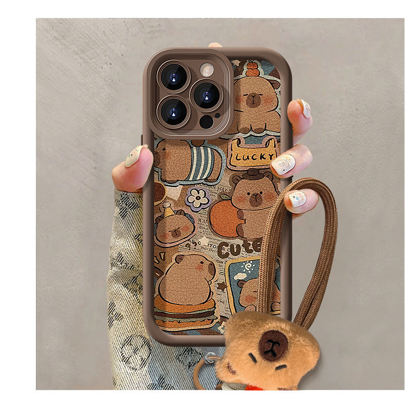 Cute Capybara lanyard phone case, soft silicone lambskin