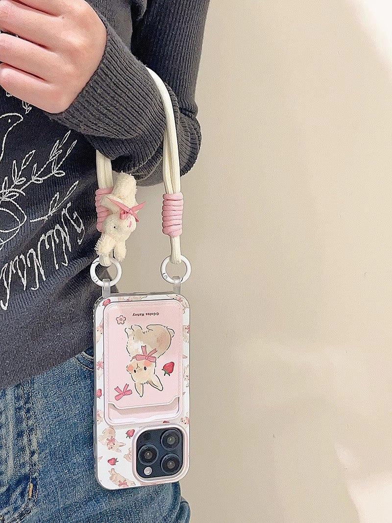 Cute bow bunny cartoon lanyard phone case