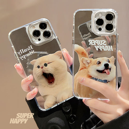 Funny and cute cat dog electroplated mirror phone case