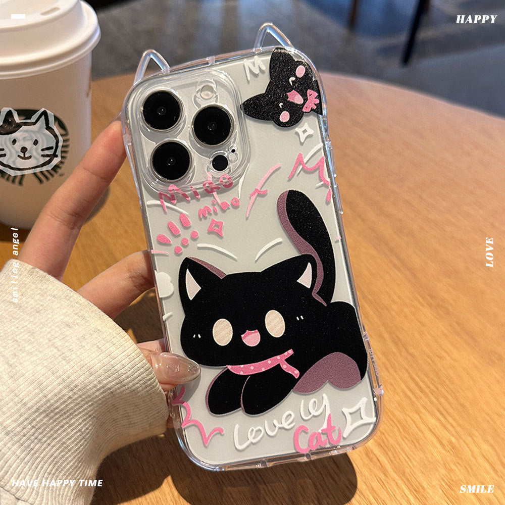 Cute cat ears phone case creative big face cat bracelet protective case