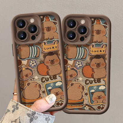 Cute Capybara lanyard phone case, soft silicone lambskin