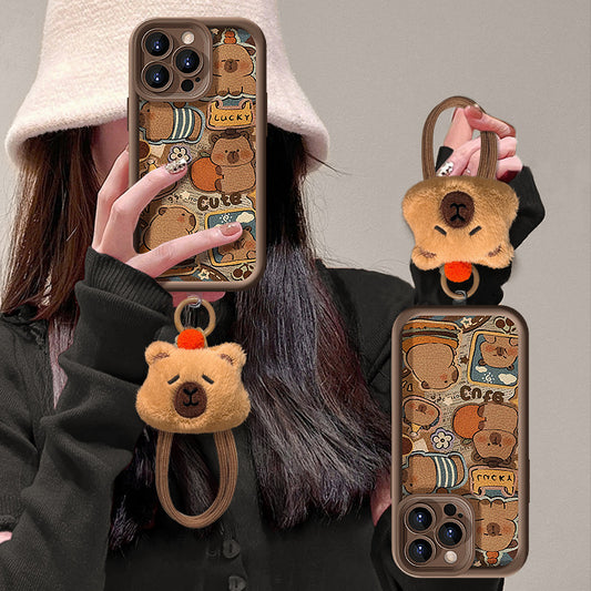 Cute Capybara lanyard phone case, soft silicone lambskin