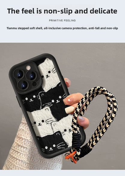 Cute cat lambskin phone case