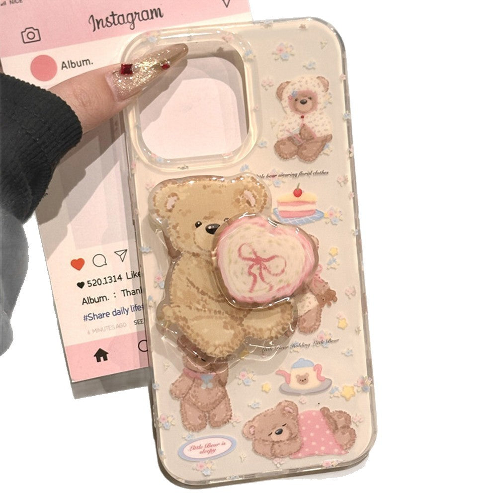 IMD double-layer large hole cute bear plus swivel stand phone case