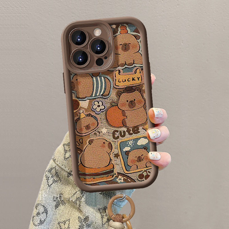 Cute Capybara lanyard phone case, soft silicone lambskin