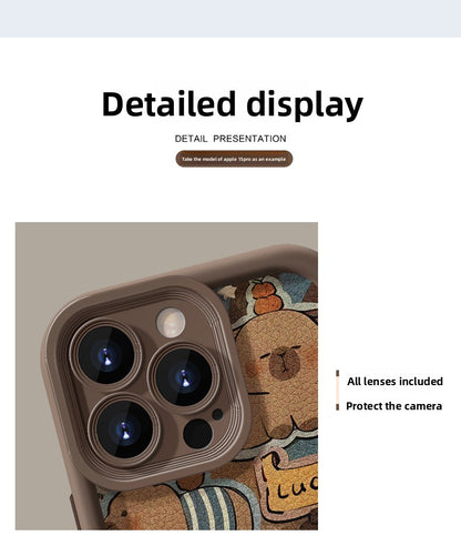 Cute Capybara lanyard phone case, soft silicone lambskin