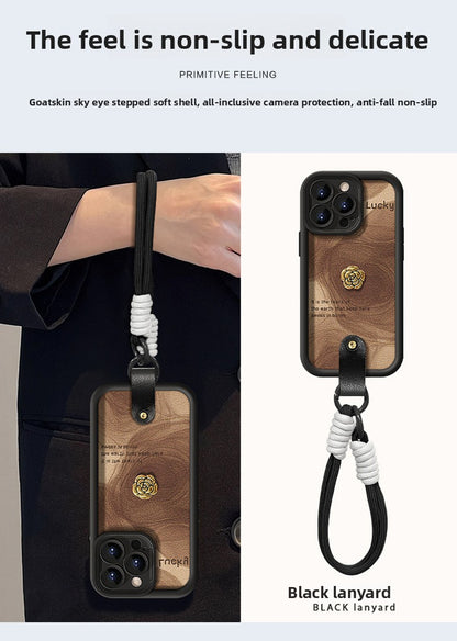 Camellia doll lanyard Maillard matte silicone lambskin phone case