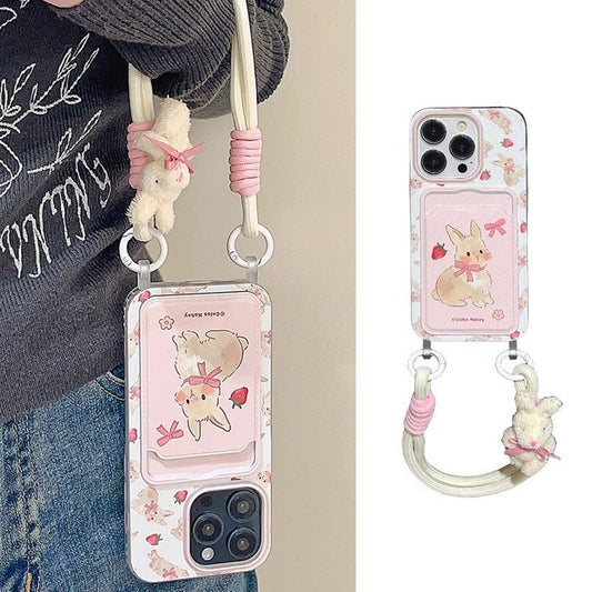 Cute bow bunny cartoon lanyard phone case