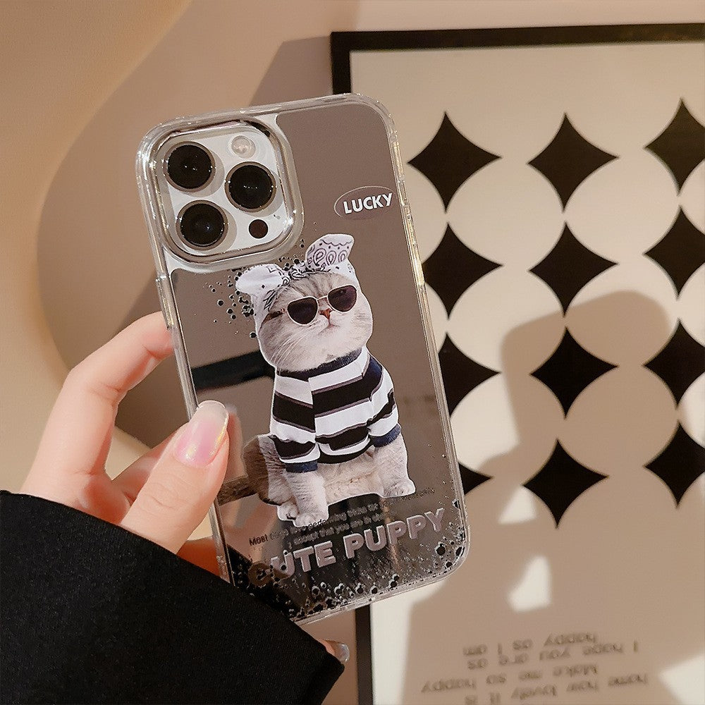 Funny and cute cat dog electroplated mirror phone case