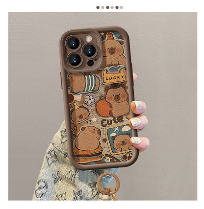 Cute Capybara lanyard phone case, soft silicone lambskin