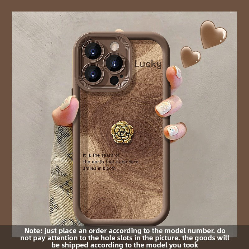 Camellia doll lanyard Maillard matte silicone lambskin phone case