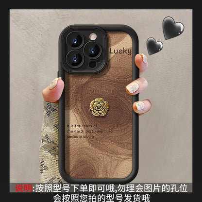 Camellia doll lanyard Maillard matte silicone lambskin phone case