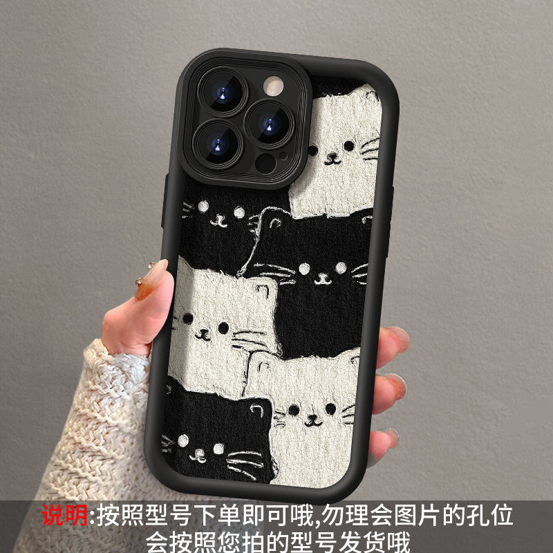 Cute cat lambskin phone case