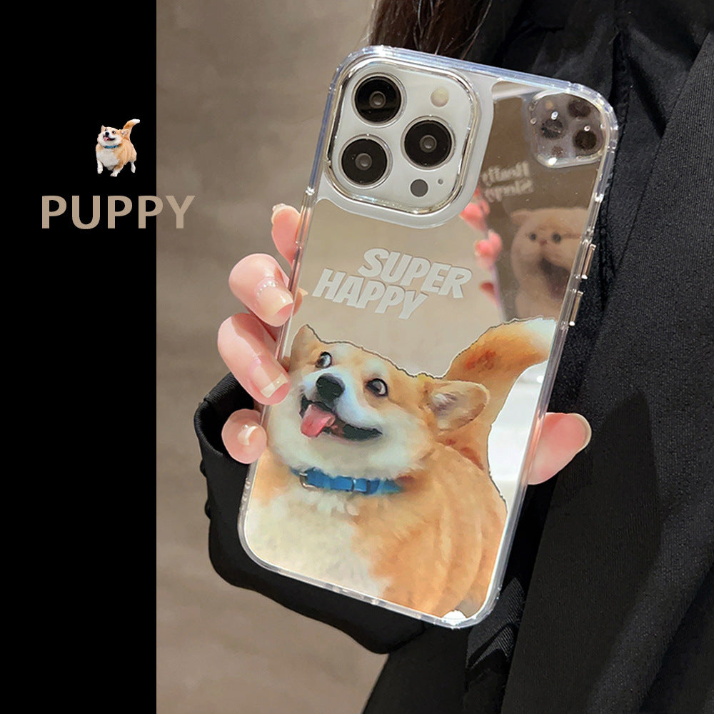 Funny and cute cat dog electroplated mirror phone case