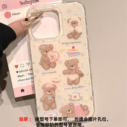 IMD double-layer large hole cute bear plus swivel stand phone case