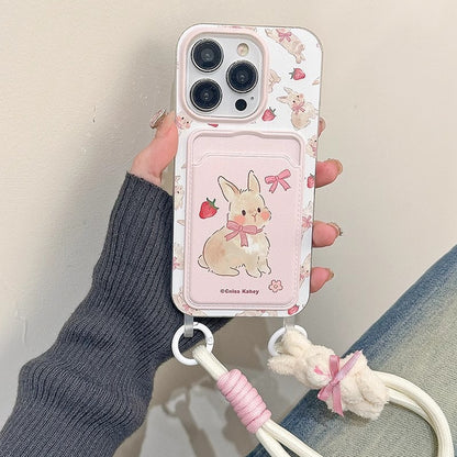 Cute bow bunny cartoon lanyard phone case