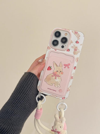 Cute bow bunny cartoon lanyard phone case
