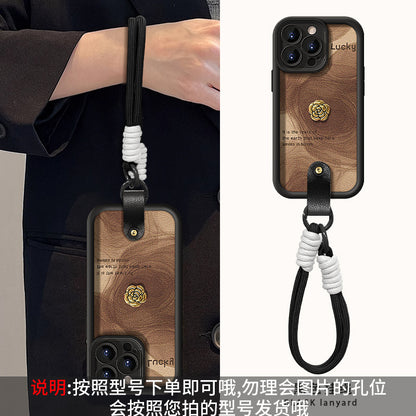 Camellia doll lanyard Maillard matte silicone lambskin phone case