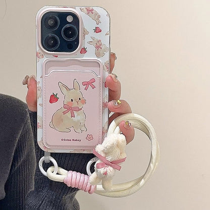 Cute bow bunny cartoon lanyard phone case