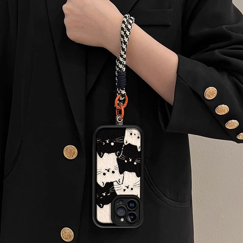 Cute cat lambskin phone case