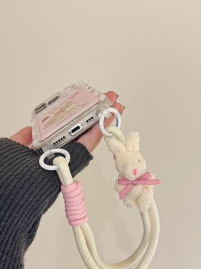 Cute bow bunny cartoon lanyard phone case