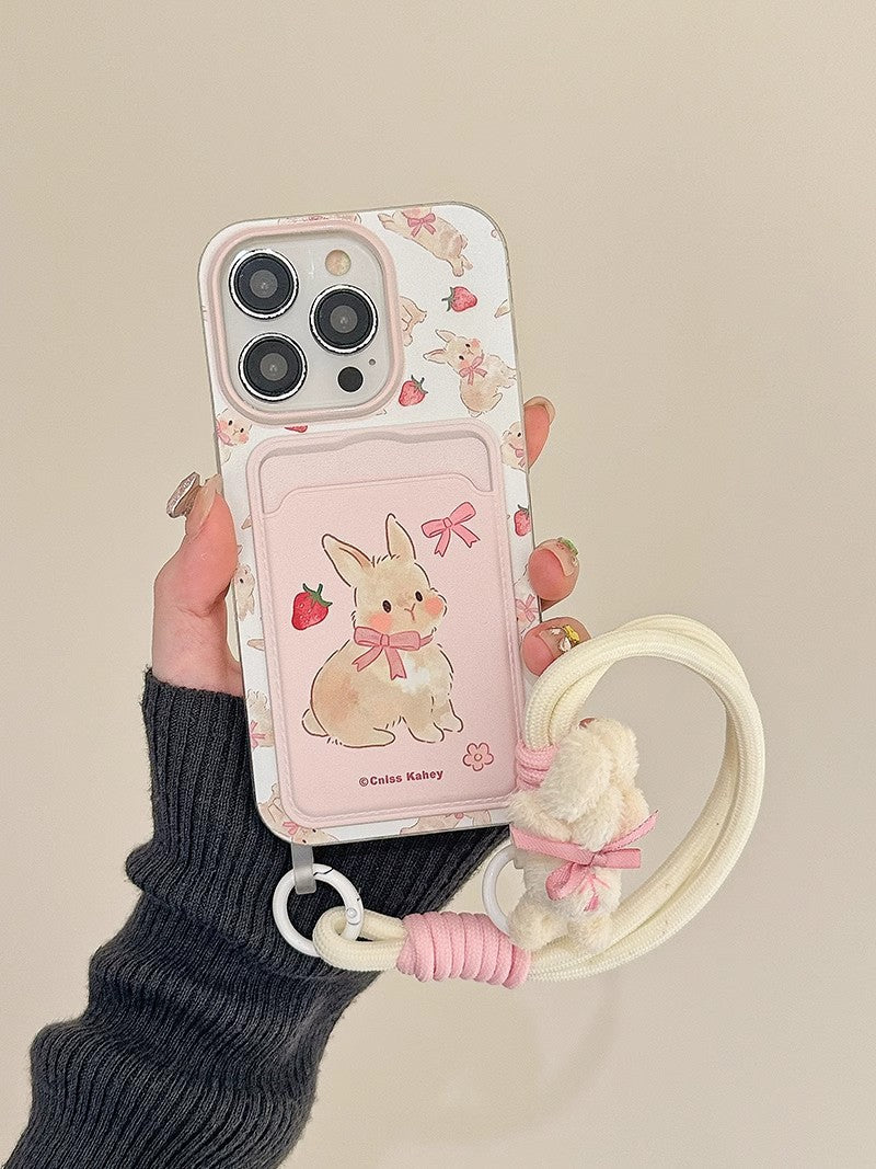 Cute bow bunny cartoon lanyard phone case