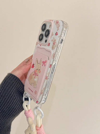 Cute bow bunny cartoon lanyard phone case