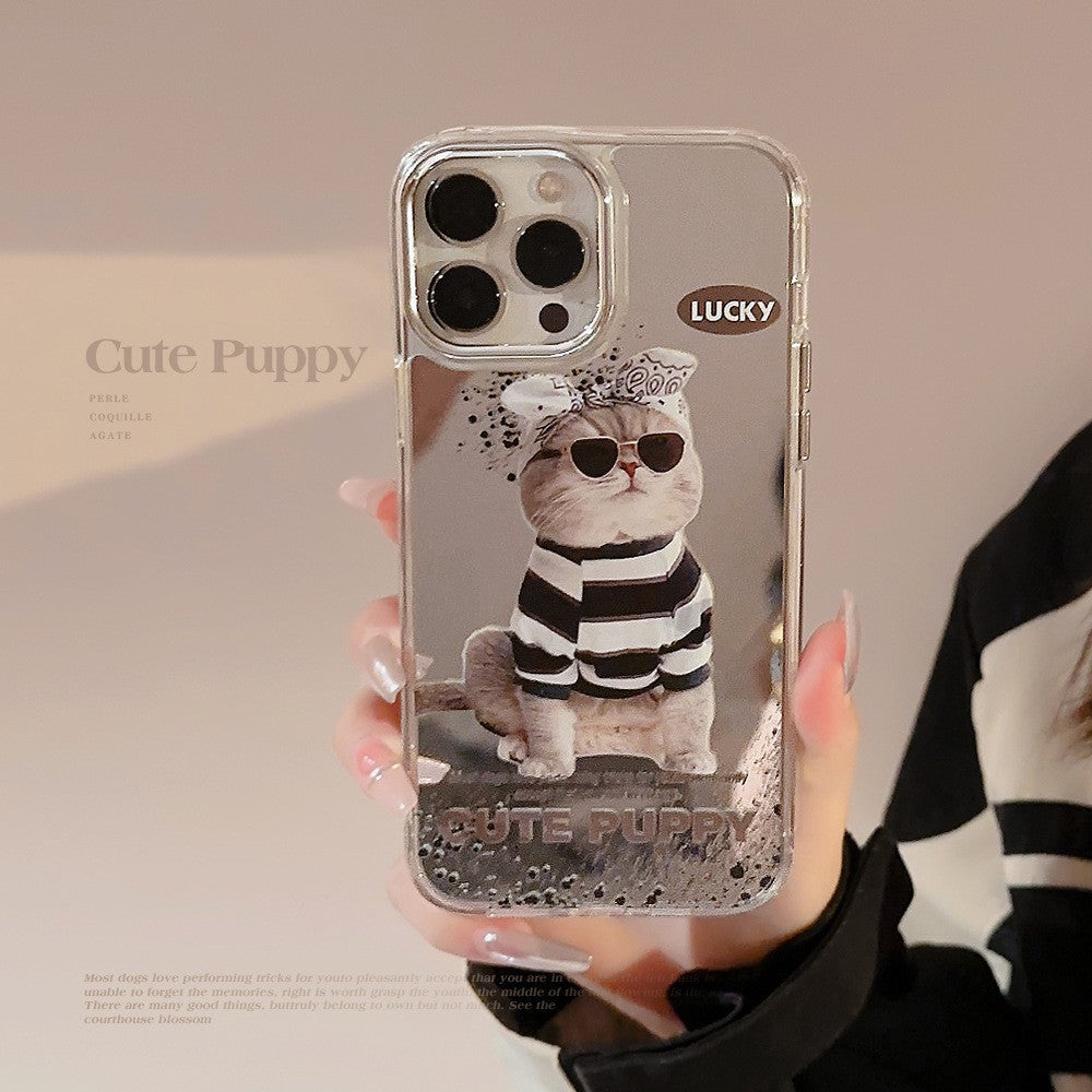 Funny and cute cat dog electroplated mirror phone case