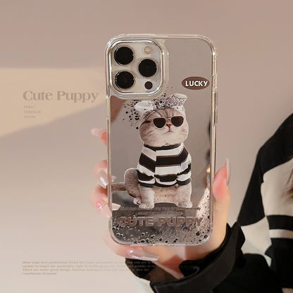 Funny and cute cat dog electroplated mirror phone case