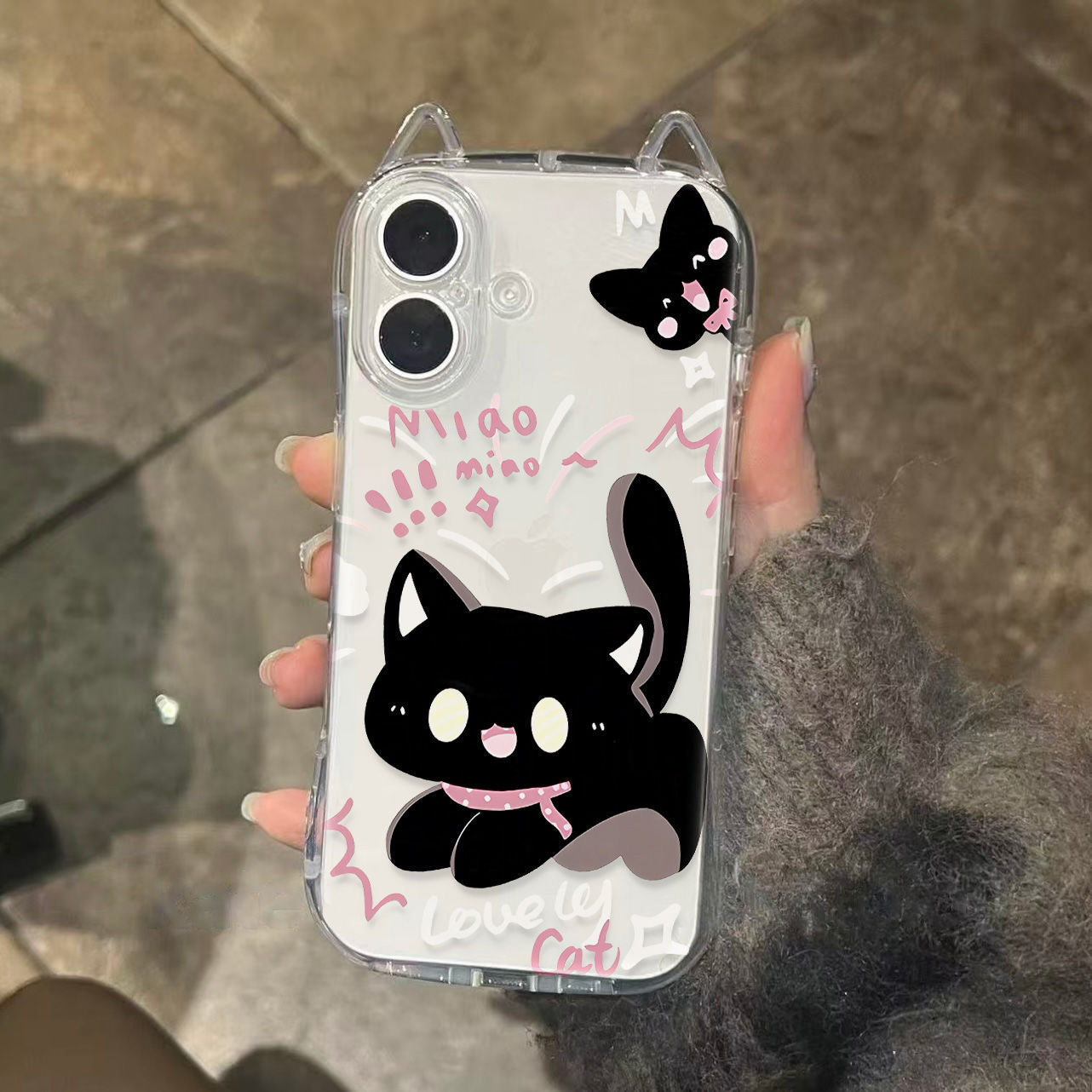 Cute cat ears phone case creative big face cat bracelet protective case