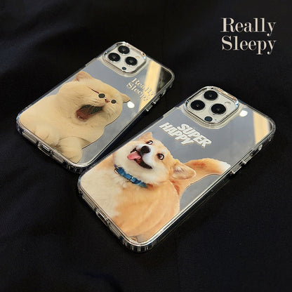 Funny and cute cat dog electroplated mirror phone case