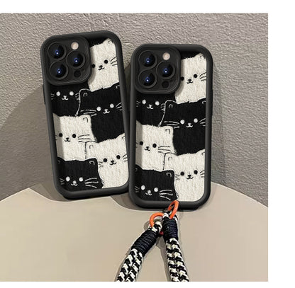 Cute cat lambskin phone case