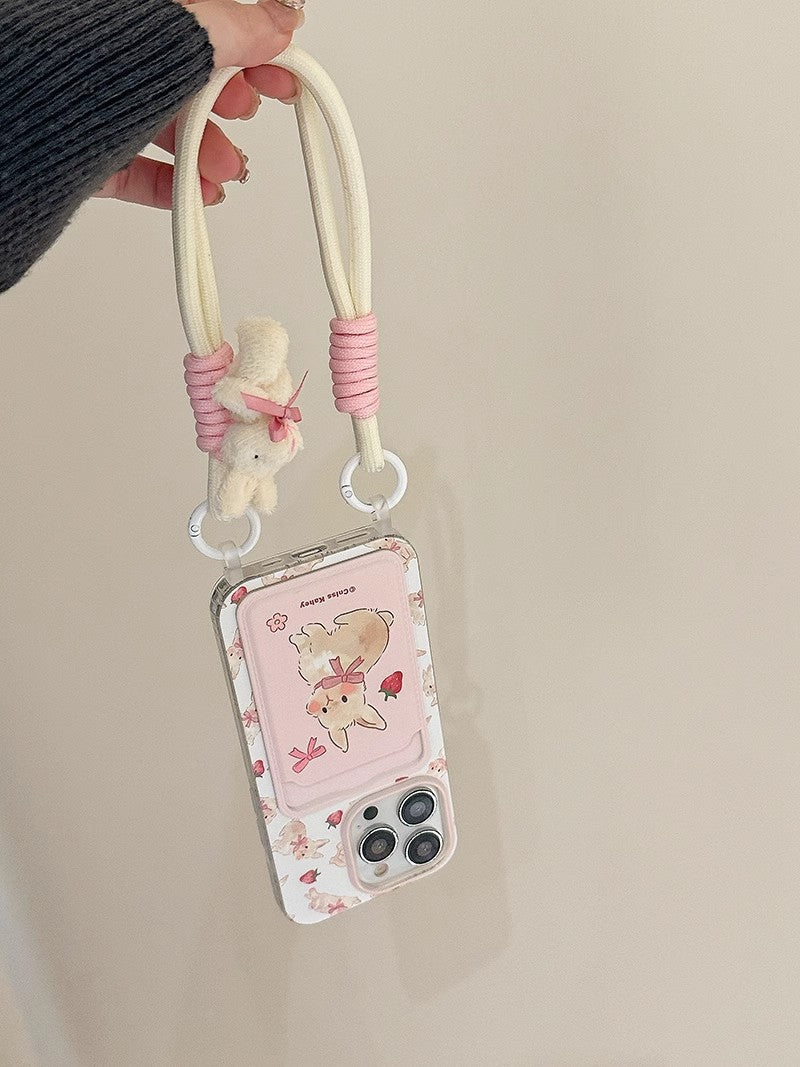 Cute bow bunny cartoon lanyard phone case